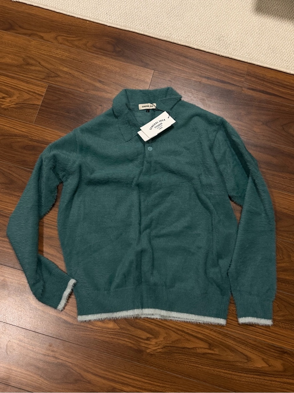 Nordstrom Teal Plush Polo Sweater with Contrast Trim